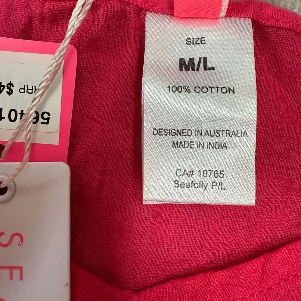 SEAFOLLY girls 100% cotton CERISE BEACH COVER-UP - SIZE M/L (5-7) NWT